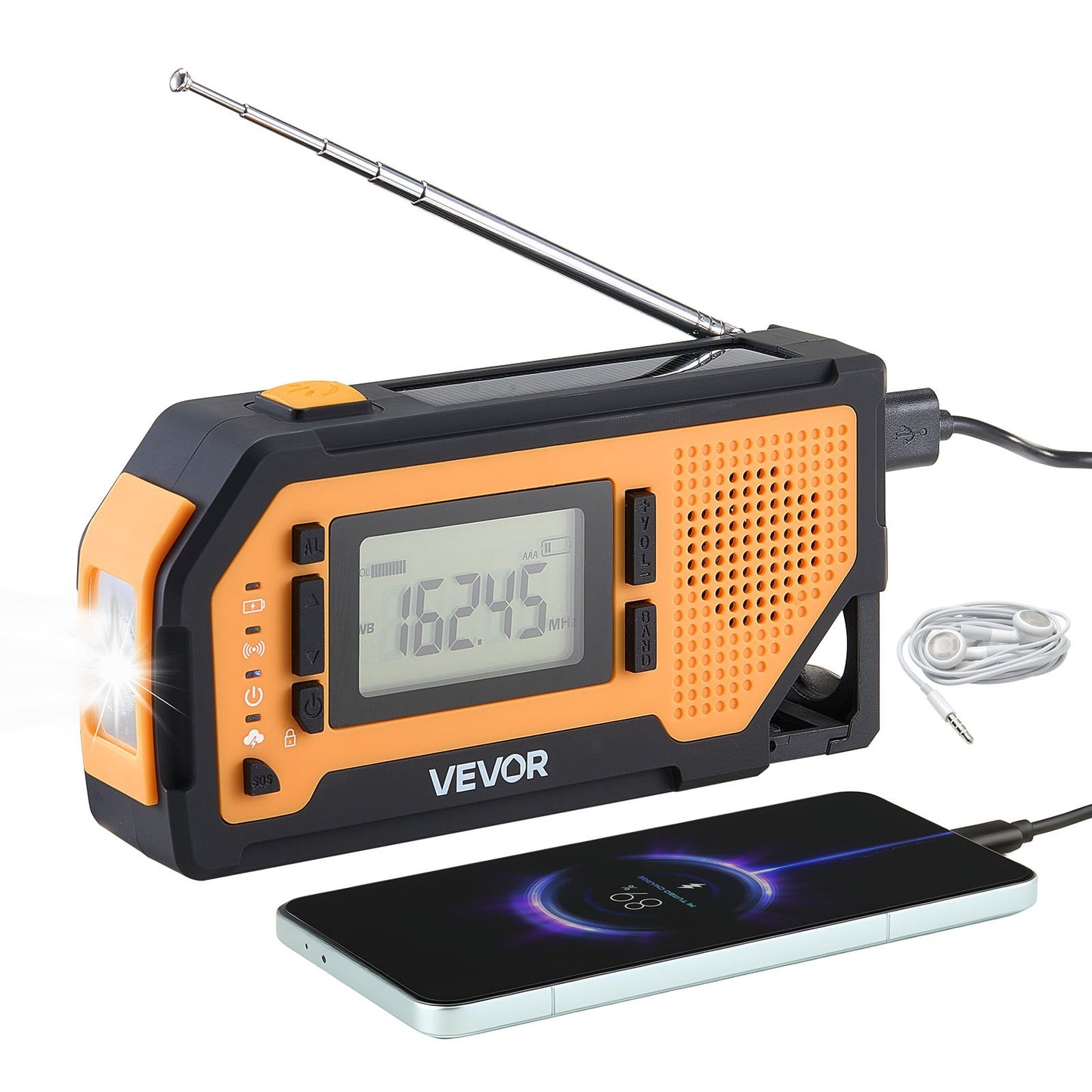 Radio de Emergencia Solar con Manivela NOAA – Alerta Climática, SOS y Linterna para Camping y Apagones