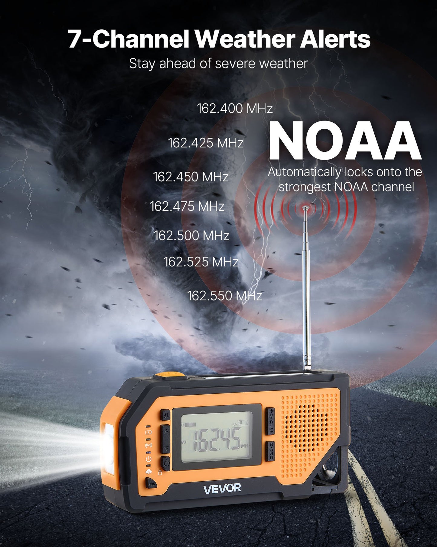 Radio de Emergencia Solar con Manivela NOAA – Alerta Climática, SOS y Linterna para Camping y Apagones