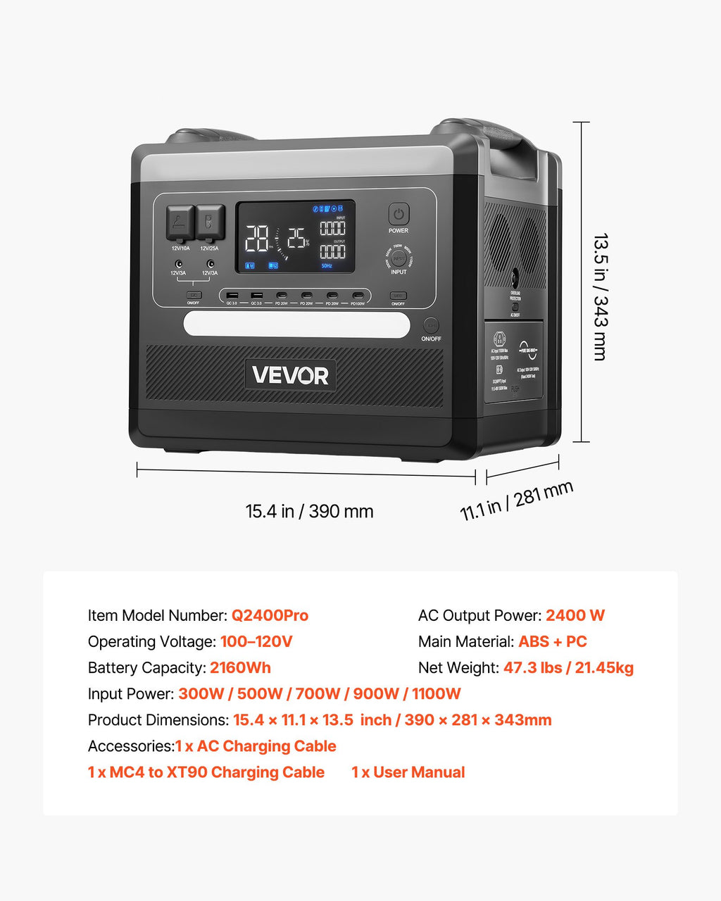 VoltCore 2400 Portable Power Station | 2,400W, 2,160Wh