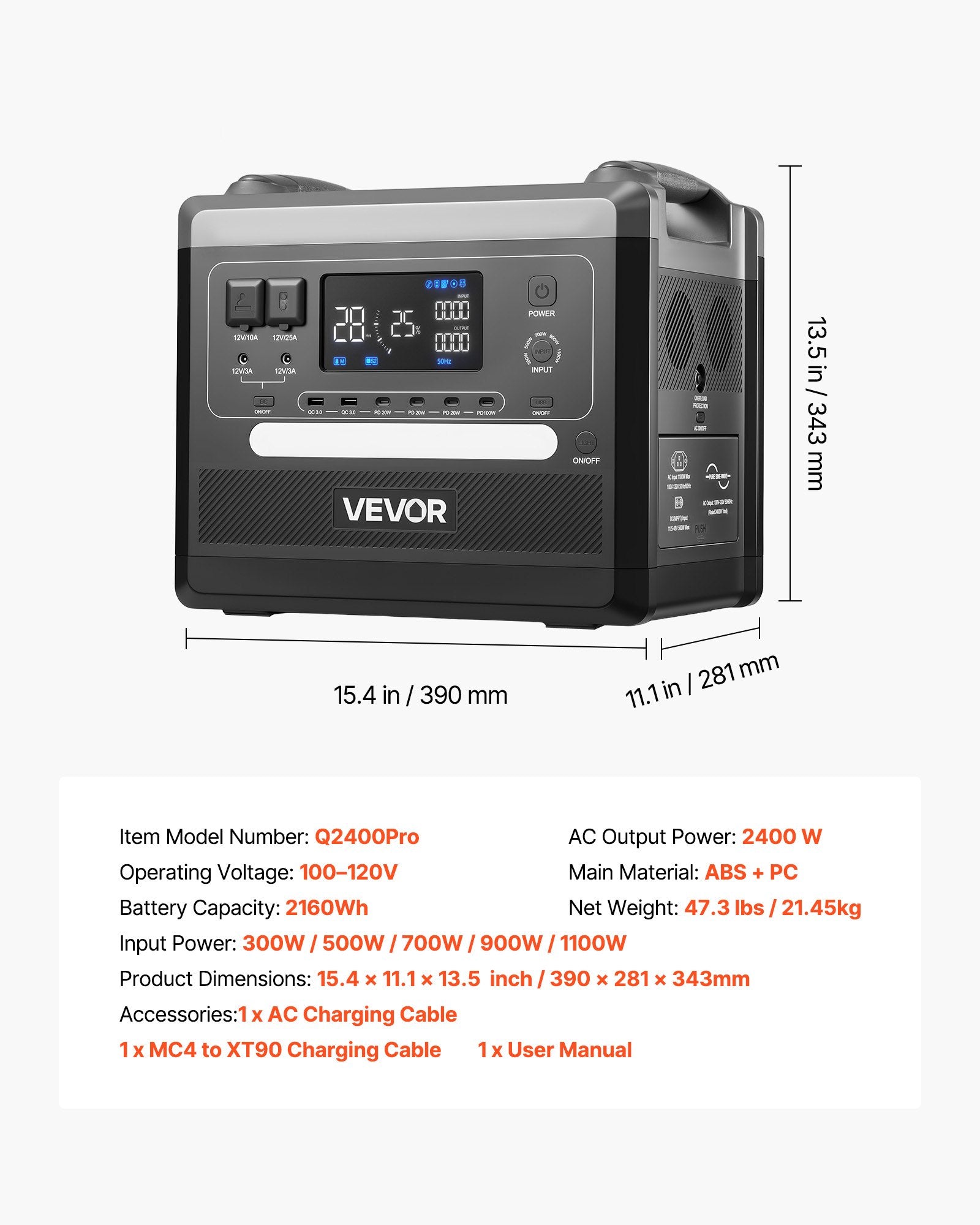 VoltCore 2400 Portable Power Station | 2,400W, 2,160Wh